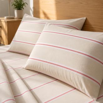 KASANOVA Coppia federe cotone righe beige