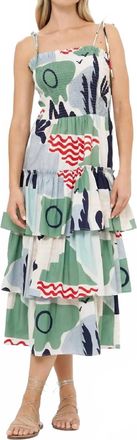 Oliphant Smocked Tie Strap Ruffle Midi Dress In Riviera Sage