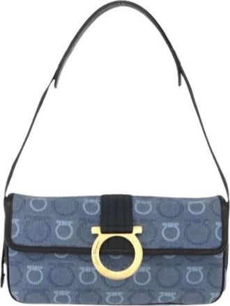 Ferragamo Pre-owned Shoulder Bags, female, Blue, Size: ONE SIZE Pre-owned Canvas Shoulder Bag