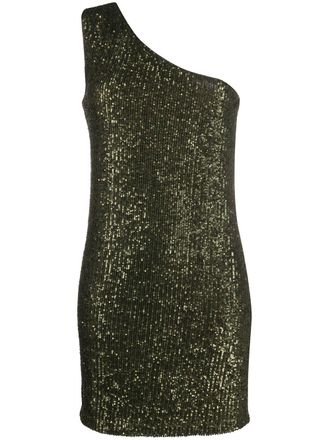 Liu Jo sequin one shoulder dress - women - Polyester/Polyester/Spandex/Elastane - M - Green