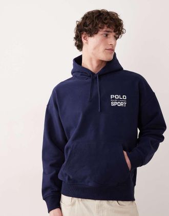 Polo Ralph Lauren Felpa sportiva comoda con stampa sulla schiena e cappuccio blu navy