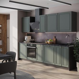 Vicco Mueble De Cocina Fame-line, Verde Dorado Casa De Campo/antracita, 280 Cm, Et Roble, Vicco