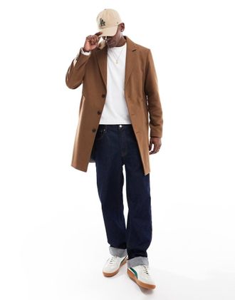 Jack & Jones Cappotto lungo in misto lana color cammello-Neutro