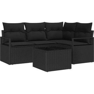 vidaXL Sofa Set with Cushion with Storage 5 pcs Black Poly Rattan vidaXL