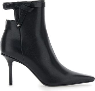 Jimmy Choo London Zwarte Leren Enkellaarzen met Knoopdetail - Dames - Laarzen met Hak - Zwart - 36 EU - Leer - Schoenen