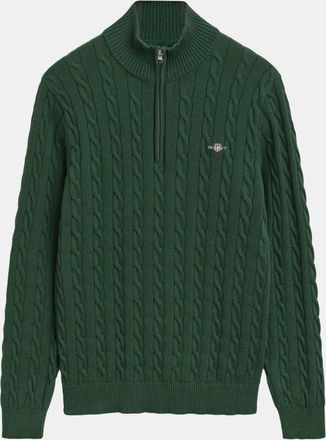 GANT Mens Cable Half Zip Fleece in Green - Size X-Large