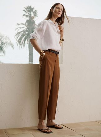 Contemporaine Womens Universal belted fluid pant Fit: Semi-slim leg, mid rise