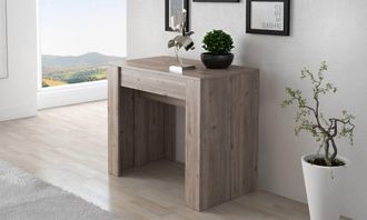 Dmora Mesa De Comedor Moderna, Consola Extensible Hasta 10 Asientos, Medidas 90 X 51 X 77 Cm (hasta 237 Con Extensiones), Color Marr&oacute;n - Roble, Con Embalaje