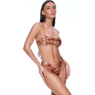 Sunkissed Le Sporty Bralette Scoop Bikini Top in Golden Leopard at Nordstrom, Size X-Small