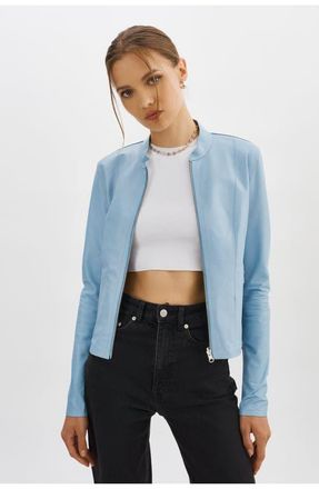 LaMarque Chapin | Reversible Leather Bomber in Baby Blue/silver at Nordstrom, Size Xx-Small