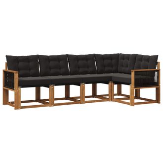 vidaXL Conjunto De Sof&aacute;s De Exterior Con Coj&iacute;n 5 Pcs Natural Y Negro Vidaxl