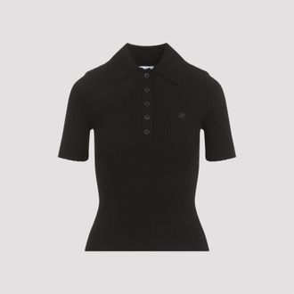 Courr&egrave;ges Womens Black Viscose Blend Polo Shirt - Size X-Small