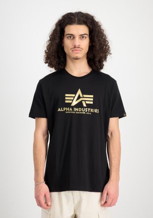Alpha Industries Rundhalsshirt ALPHA INDUSTRIES Basic T Carbon, Herren, Gr. XXL, schwarz (schwarz, gold), Single Jersey, Obermaterial: 100% Baumwolle, bedruckt, regula