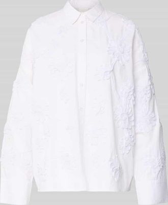 Jake*s Relaxed Fit Hemdbluse floralem Allover-Besatz in Weiss, Gr&ouml;&szlig;e 32