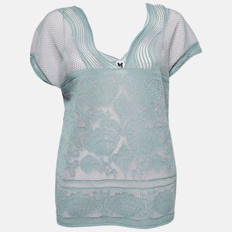M Missoni Blue Sea Shell Pattern Lurex Knit Cap Sleeve Top