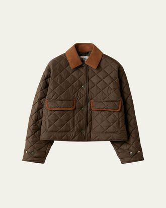 Miu Miu Suede Collar Quilted Crop Barn Jacket