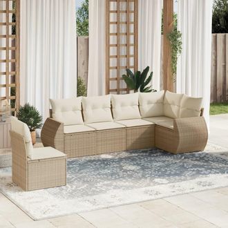 vidaXL Juego De Sof&aacute;s Jard&iacute;n Con Cojines 6 Pzas Rat&aacute;n Sint&eacute;tico Beige Vidaxl