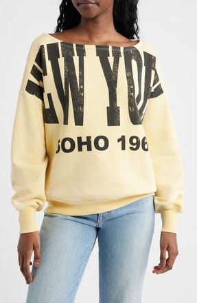 Vinyl Icons New York Off the Shoulder Graphic Sweatshirt in Yellow at Nordstrom, Size X-Small