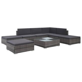 vidaXL Set De Sof&aacute;s De Jard&iacute;n 8 Piezas Y Cojines Rat&aacute;n Sint&eacute;tico Gris Vidaxl