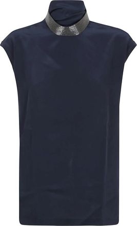 Brunello Cucinelli Stijlvolle Blouse voor Vrouwen - Dames - Tops zonder mouwen - Blauw - XS - Tops