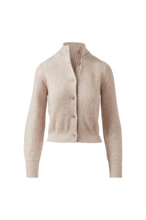 Kinross Cashmere Womens Plaited Button Mock Cardigan In Taupe