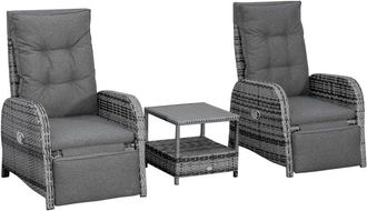 OUTSUNNY 3 PCs Rattan Chaise Lounge Sofa Set w/ Cushion for Patio Yard Porch Mixed Grey