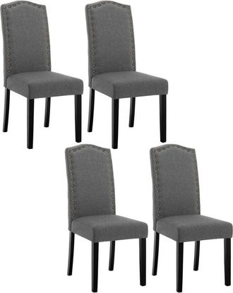 Woltu Sillas de Comedor Set de 4 Sillas Cocina Asiento Acolchado Tapizado en Lino Estructura de Madera Sillón Gris Oscuro b - Woltu