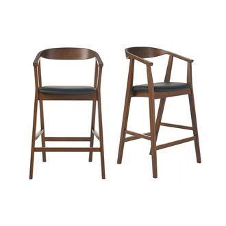 Miliboo Taburetes De Bar Escandinavos Negros Y Madera Oscura H66,5 Cm (lote De 2) Bahia