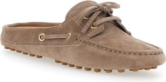Tod's Womens Loafers With Side Laces, Brown Suede Calf Leather