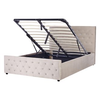 Beliani Cama Doble Tapizada En Terciopelo Gris Pardo 140 X 200 Cm Con Almacenamiento Cabecero Acolchado Amiens