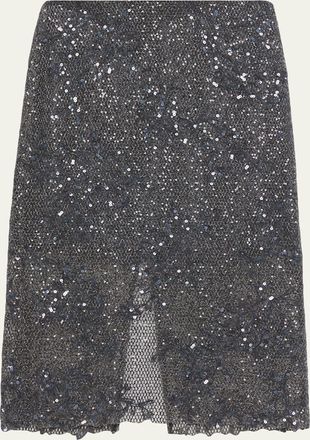 Brunello Cucinelli Lace Glow Embroidered Midi Skirt
