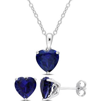 Delmar Heart Cut Lab Created Sapphire Pendant Necklace & Stud Earrings in Blue at Nordstrom Rack