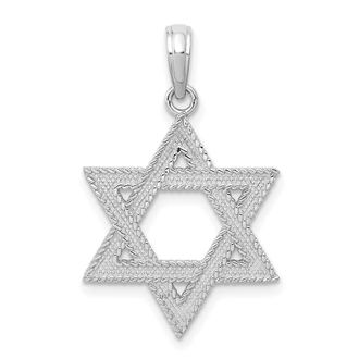 Diamond2Deal 14K White Gold Textured Star Of David Charm Pendant