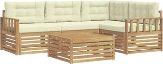 vidaXL Conjunto De Sof&aacute;s De Exterior 6 Uds. Blanco Y Crema Poli&eacute;ster Vidaxl