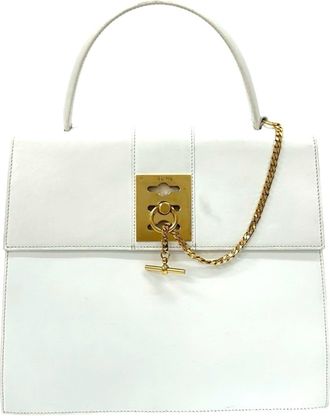 Celine White Leather Handbag Tote Bag (Pre-Owned)