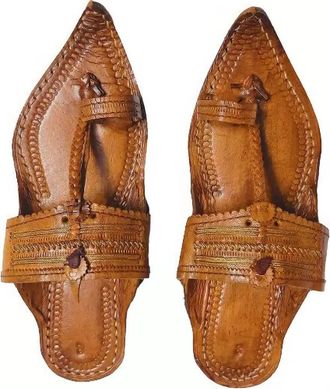 Generic EthnicVibes Mens Kolhapuri Leather Flat Chappal Handmade Ethnic Jutti Shoes US Size 7-12, Ht74, 6 UK