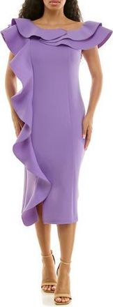 Nina Leonard Ruffle One-Shoulder Scuba Knit Sheath Dress in Soft Purple at Nordstrom Rack, Size X-Large