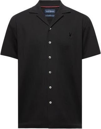 Psycho Bunny Jayme Rib Knit Camp Shirt in Black at Nordstrom Rack, Size X-Small