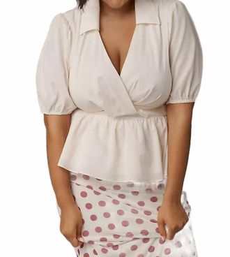 Hutch Fowler Puff-Sleeve Peplum Top In Cream