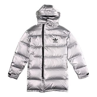 adidas originals Metal Dwn Jkt Stay Warm Diagonal zipper Sports hooded down Jacket Silver GJ6733