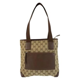 Gucci Pre-owned Tote Bags, female, Brown, Size: ONE SIZE Pre-owned GG Canvas Leather Tote Shoulder Bag