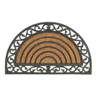 Imports Decor Grill Half Round Coir Door Mat, Non-Slip Rubber Backed Outdoor Entryway Rug, Durable Dirt Scraper Welcome Mat