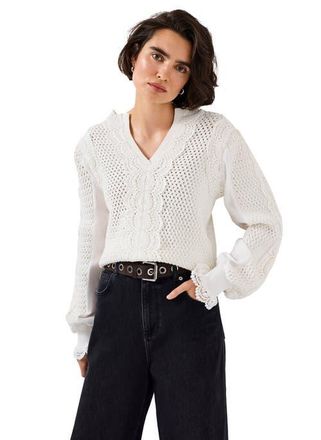 Mint Velvet Cotton Blend Crochet Detail Sweater in Open White at Nordstrom, Size X-Small