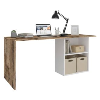 Dmora Escritorio Lineal Para Oficina Y Estudio Con Estante, Made In Italy, Mesa Minimalista, Escritorio Para Pc, 110x50h75 Cm, Color Blanco Brillante Y Arce
