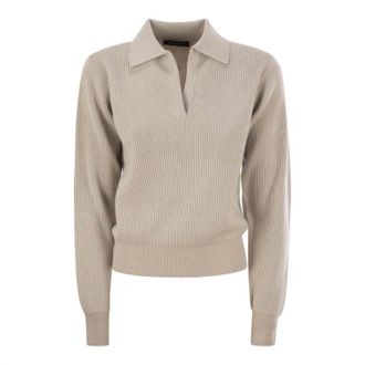 Fabiana Filippi Womens Ribbed Knit Lurex Polo In Oatmeal