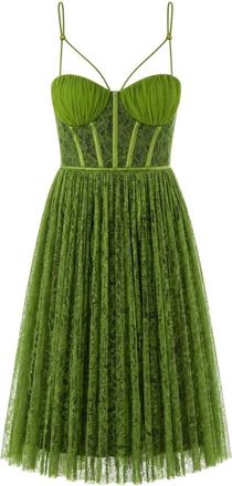 Elisabetta Franchi Jurk van bloemenkant - Dames - Feestkleedjes - Groen - XL - Satijn - Kleedjes