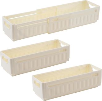 OEM Caja De Almacenamiento Plegable - Pl&aacute;stico Bpa Libre - Ajustable 28-48 X 10 X 8 Cm - Para Cocina Ba&ntilde;o Oficina Dormitorio - 3 Unidades