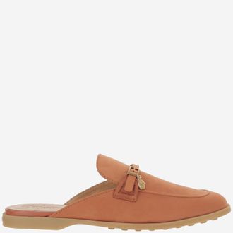 Tod's Womens Leather Sabots Orange Nubuck Shoe