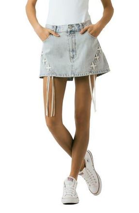 Blank NYC Lace-Up Denim Micro Miniskirt in Tie Breaker at Nordstrom Rack, Size 27