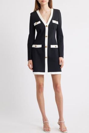 La Petite Robe Di Chiara Boni Toluke Bicolor Long Sleeve Minidress in Black + White at Nordstrom Rack, Size 2